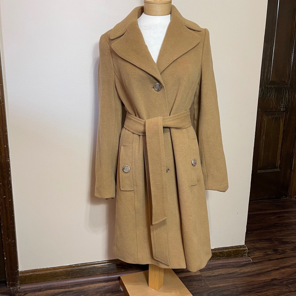 Banana Republic Camel Wool Blend Belted Trench Coat Tan Women Large L